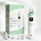 Electric baby nasal aspirator with accessories and packaging