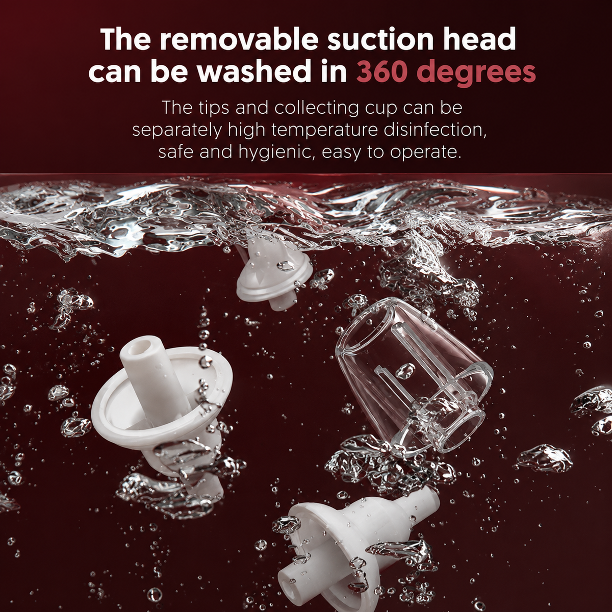 Removable suction head and tips, washable in water