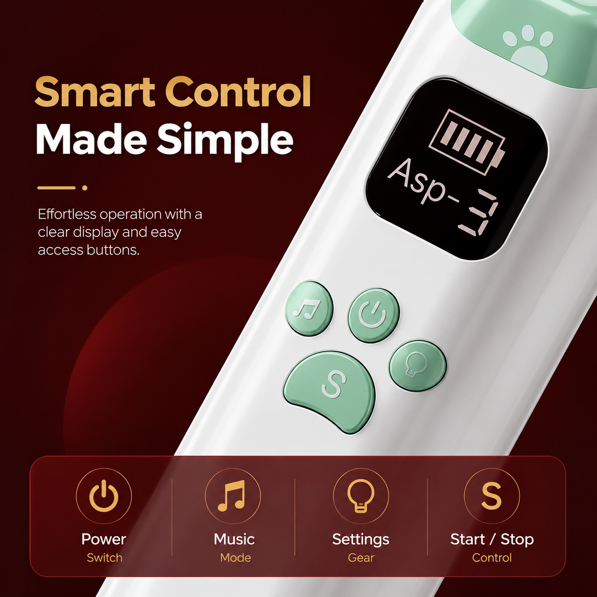 Close-up of the smart control buttons and display