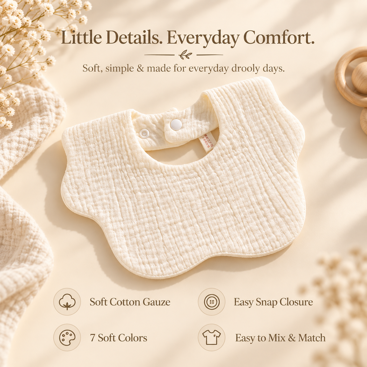 6-Layer Cotton Gauze Petal Baby Bib - image 2