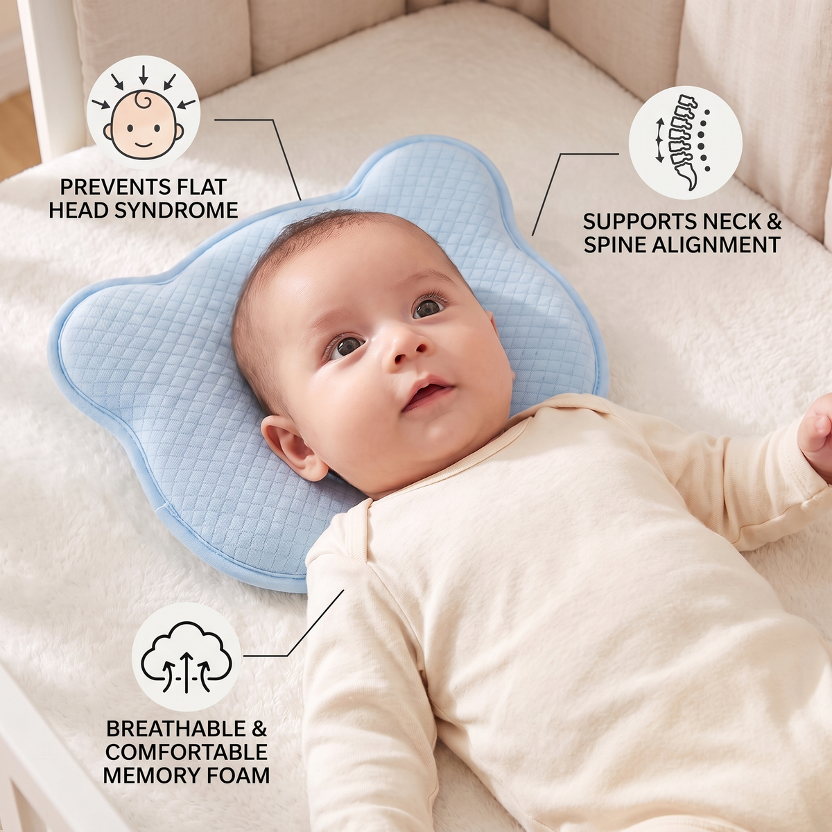 Memory Foam Baby Head & Neck Support Pillow