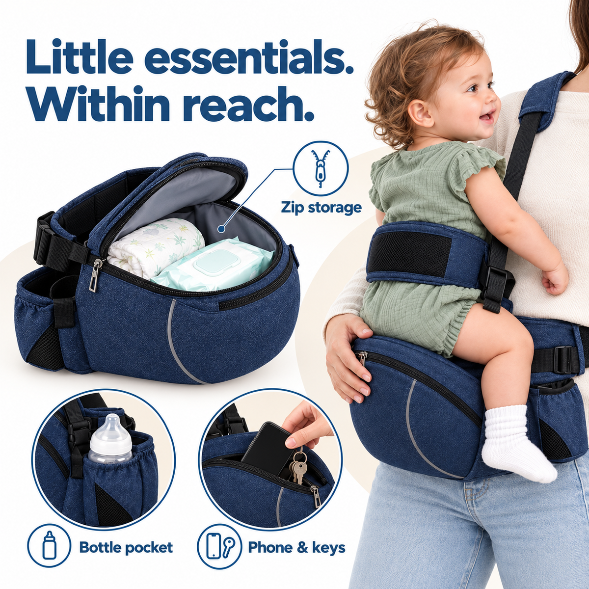 Padded Hip Seat Baby Carrier with Storage
