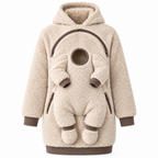 Cream sherpa fleece babywearing hoodie with front baby pouch