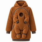 Brown sherpa fleece babywearing hoodie with front baby pouch