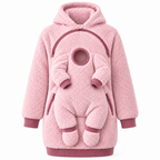 Pink sherpa fleece babywearing hoodie with front baby pouch