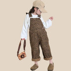 Girls' brown jumpsuit with leopard print