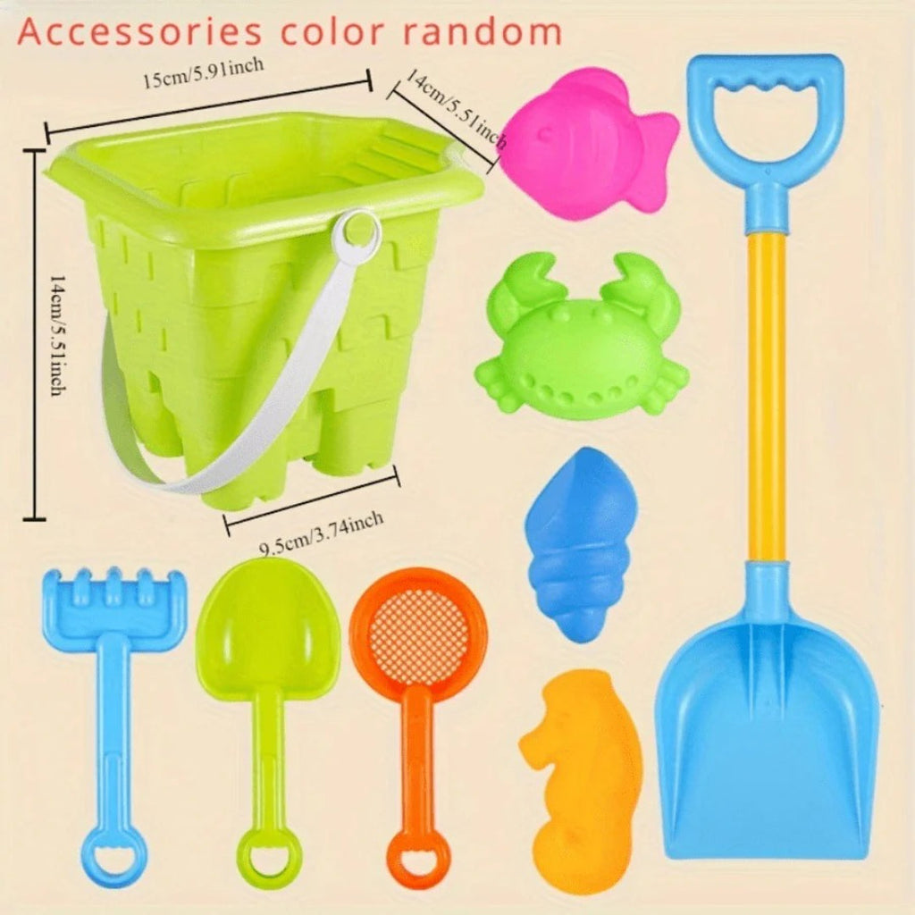 Beach toy set for sand and water with bucket, shovel, and accessories