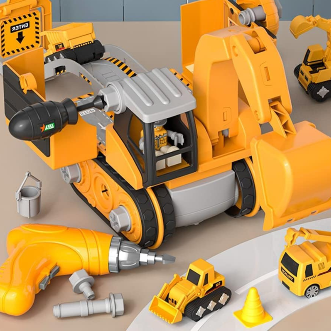 Construction set for children with truck and excavator