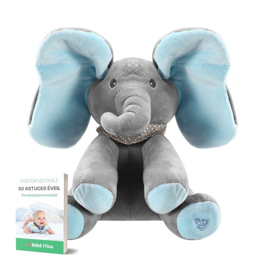 Musical elephant plush with a fun peek-a-boo function