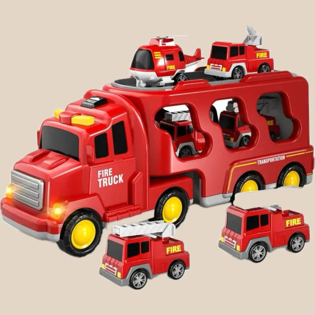 Truck toy set with fire truck and vehicles