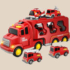 Truck toy set with fire truck and vehicles