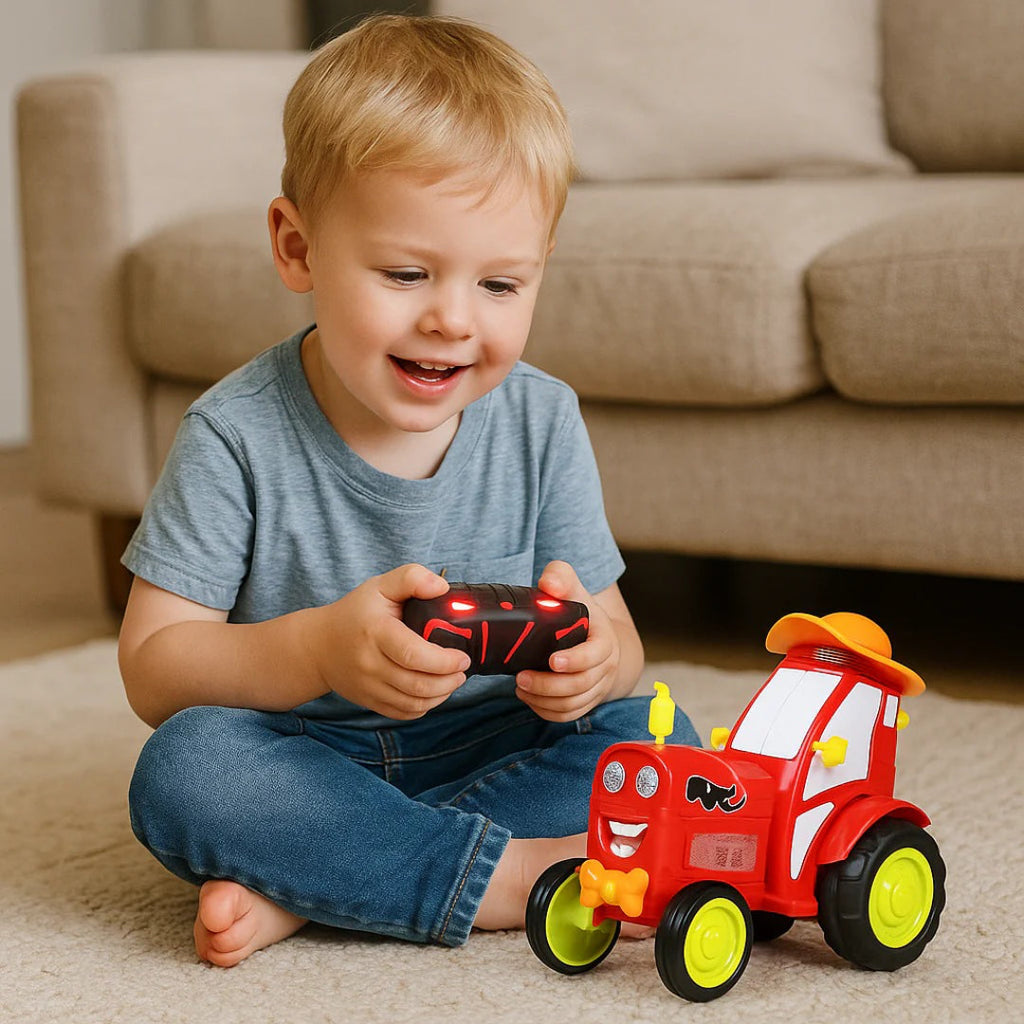 Tractor toy farm vehicle in cartoon style