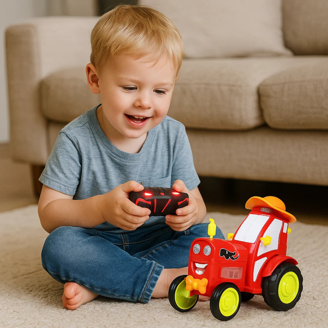 Tractor toy farm vehicle in cartoon style