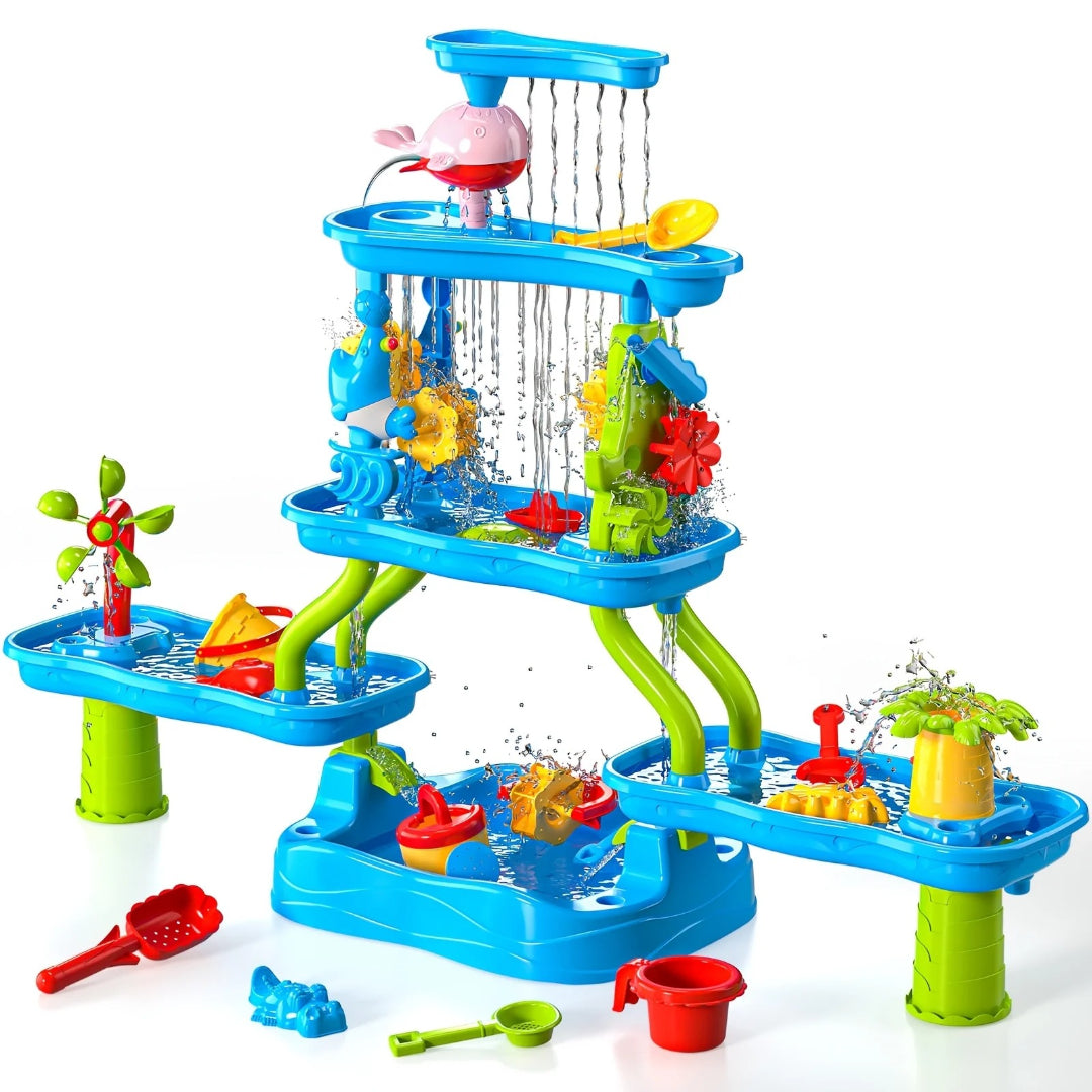 Sand and water play table activity table with four levels for outdoor play