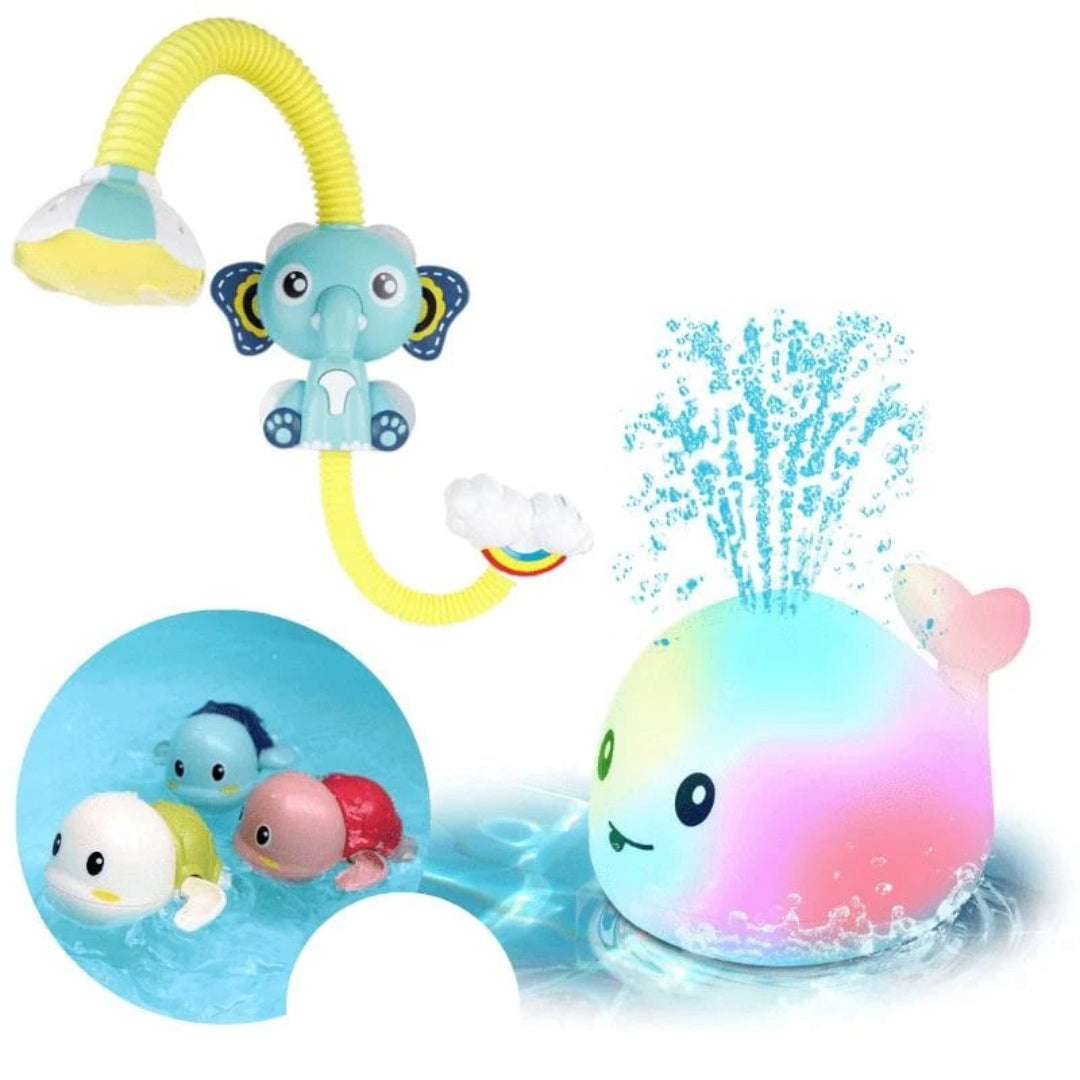 Bath toy with shower head and running water