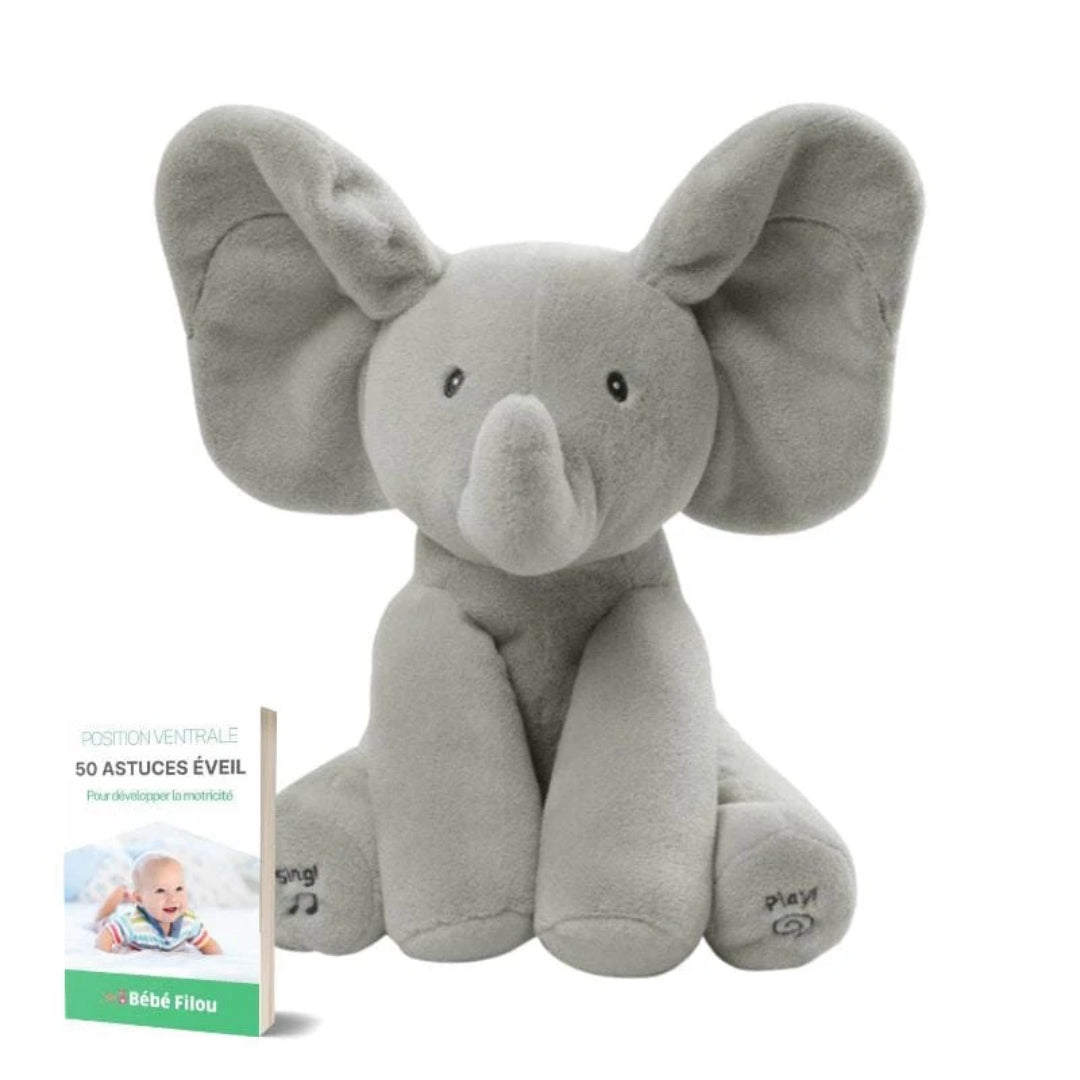 Musical elephant plush with a fun peek-a-boo function
