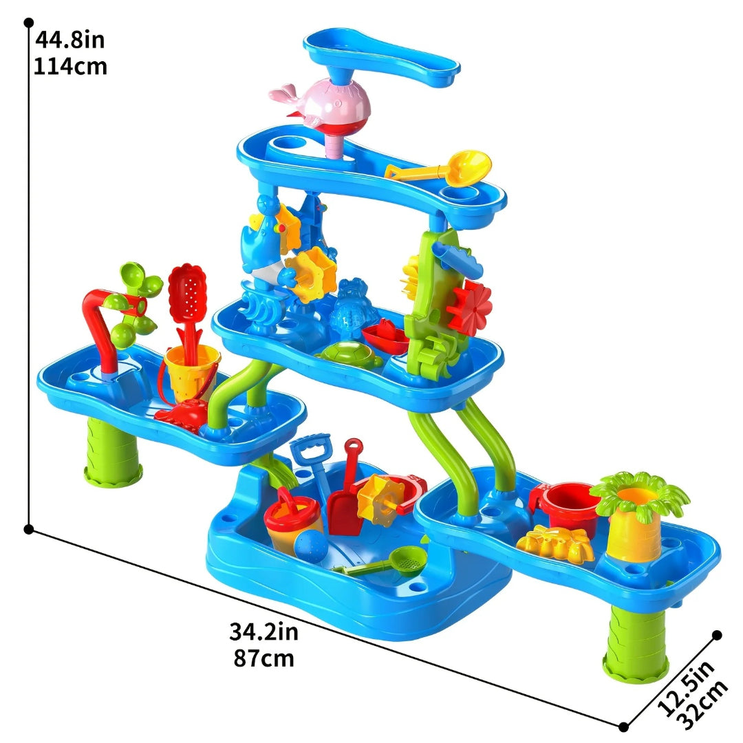 Sand and water play table activity table with four levels for outdoor play