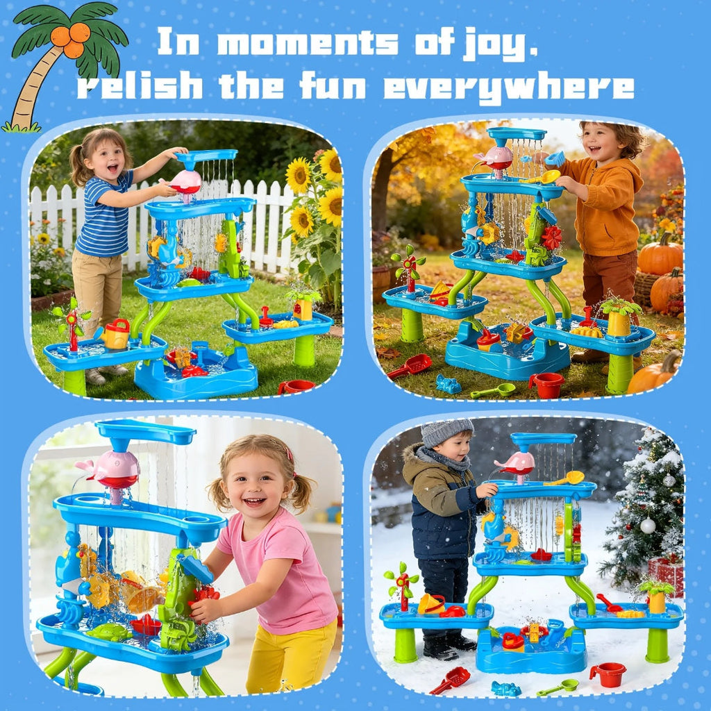 Sand and water play table activity table with four levels for outdoor play