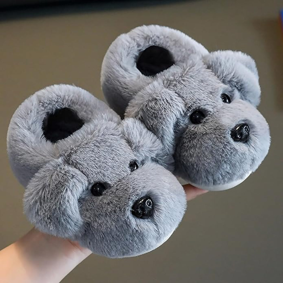 Soft plush slippers for children with non-slip sole