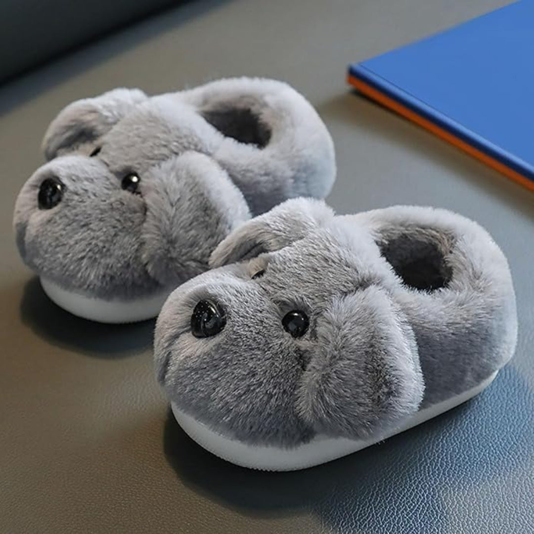 Soft plush slippers for children with non-slip sole