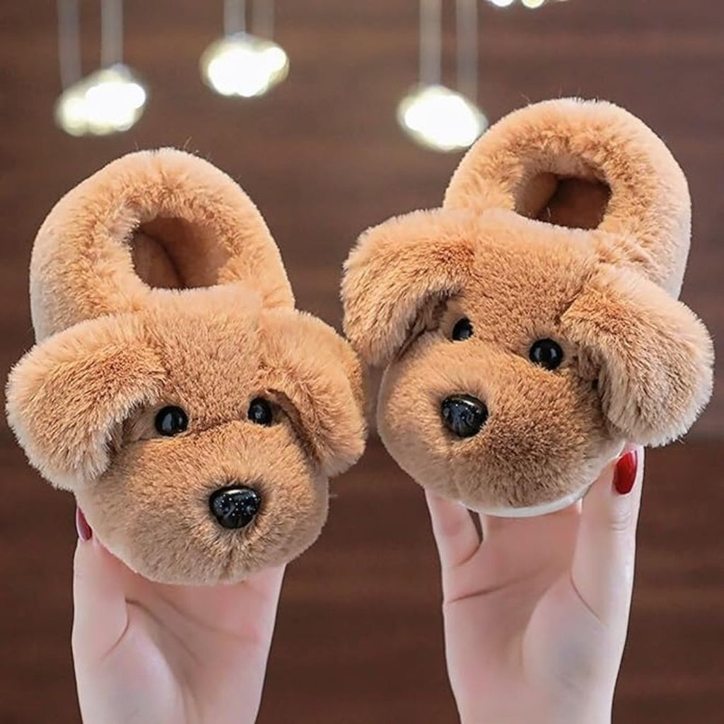 Soft plush slippers for children with non-slip sole