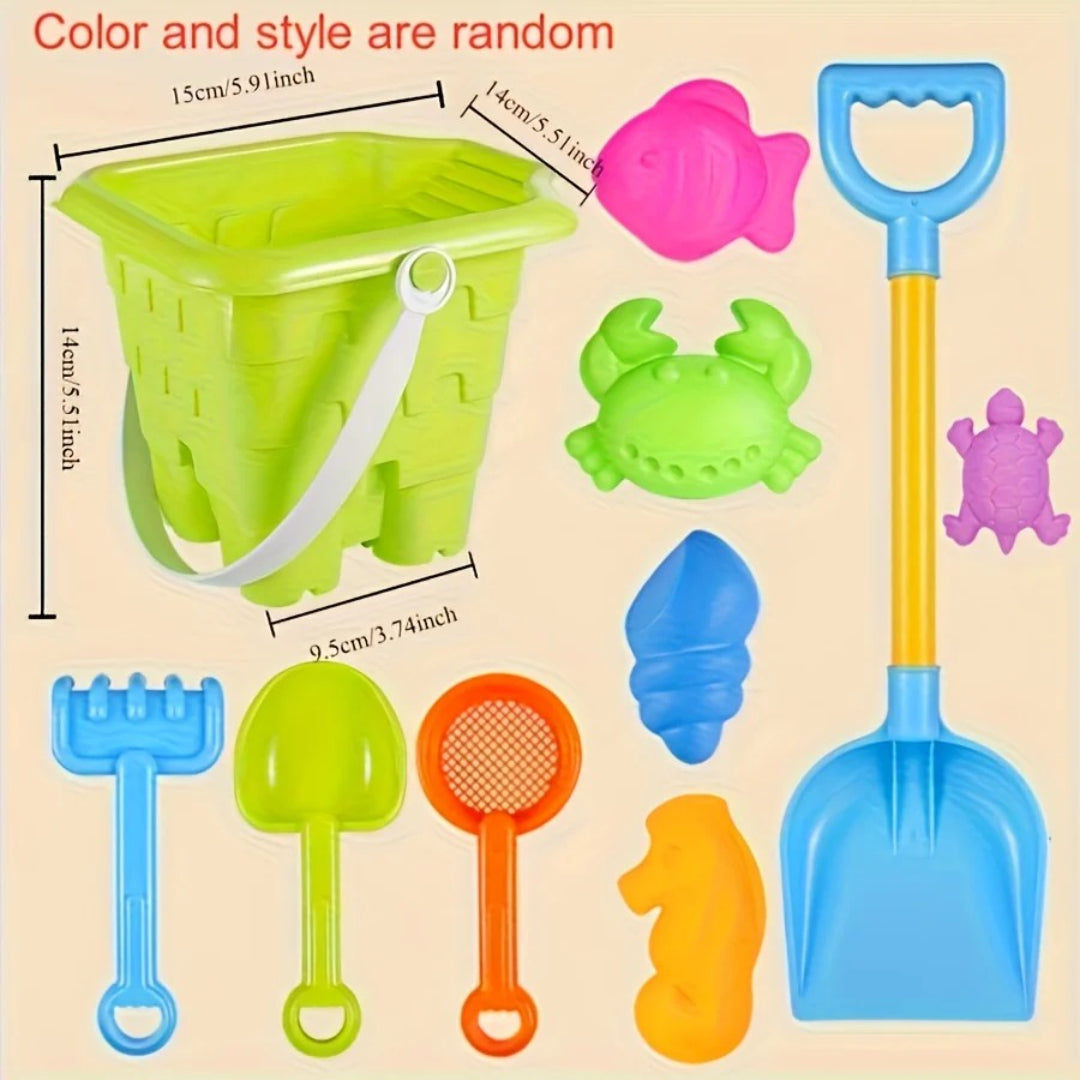 Beach toy set for sand and water with bucket, shovel, and accessories