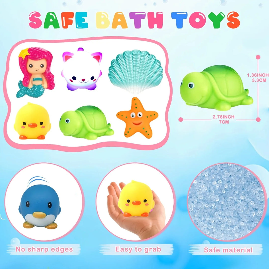Light-up bath toy set with glittering floating sea animals