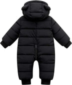 Ski overall for babies insulated with fleece and a hat