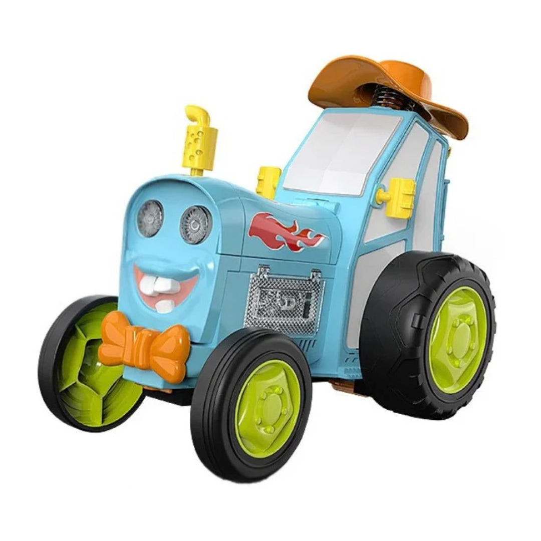 Tractor toy farm vehicle in cartoon style