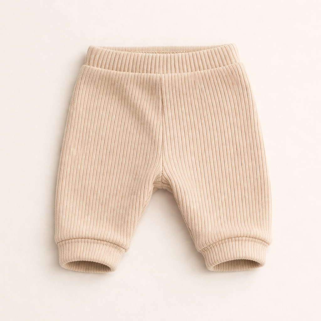 Ribstrikkede babybukser