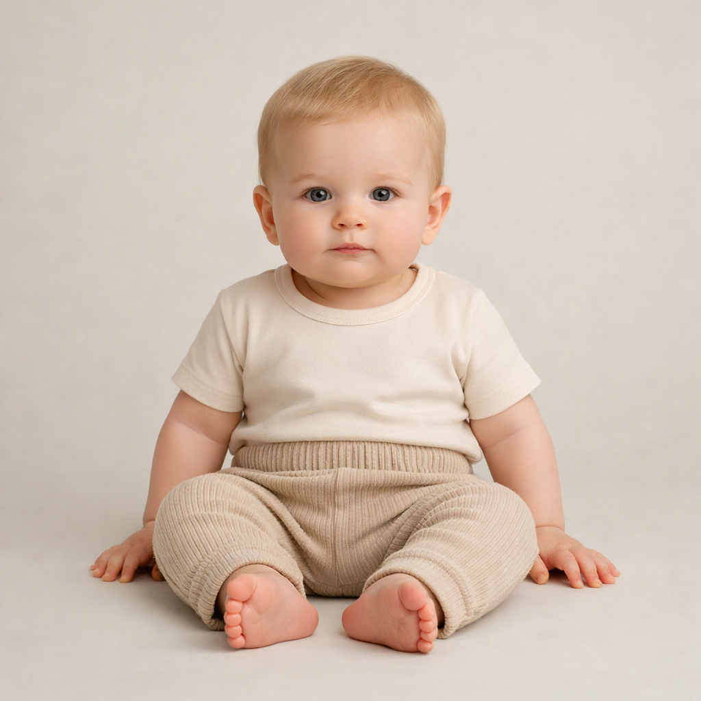 Ribstrikkede babybukser