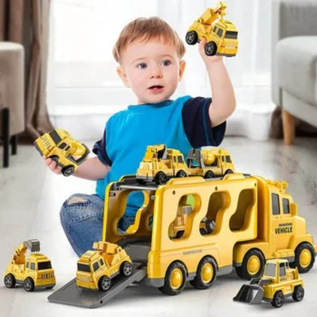 Truck toy set with fire truck and vehicles