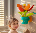 Flower bath toy with fun watering can