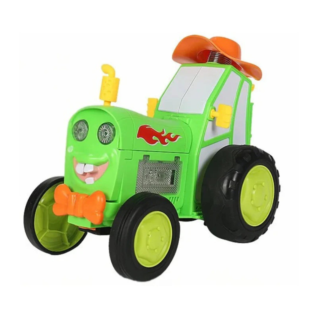 Tractor toy farm vehicle in cartoon style
