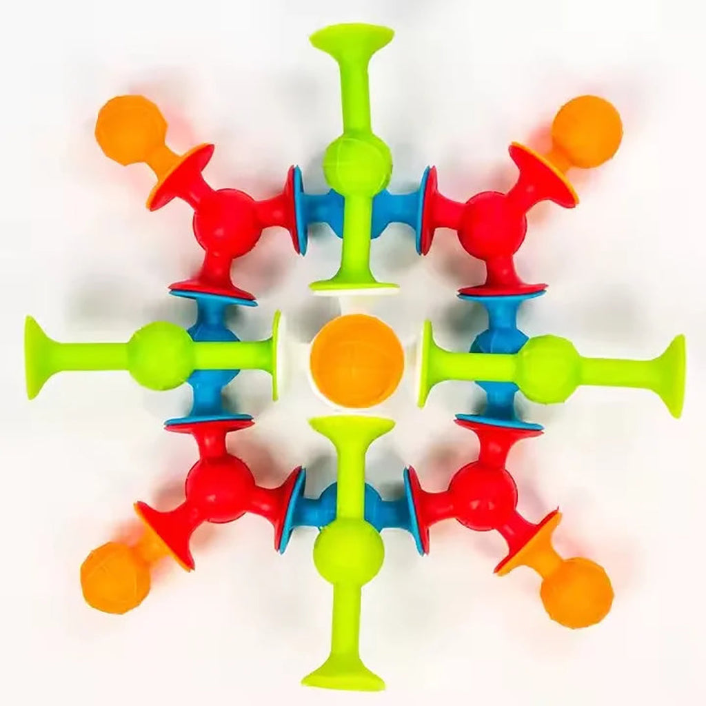 Suction cup toy for children with colorful fasteners