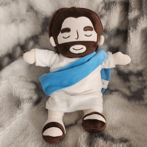 Calming Jesus plush bear as a comforting sleep companion