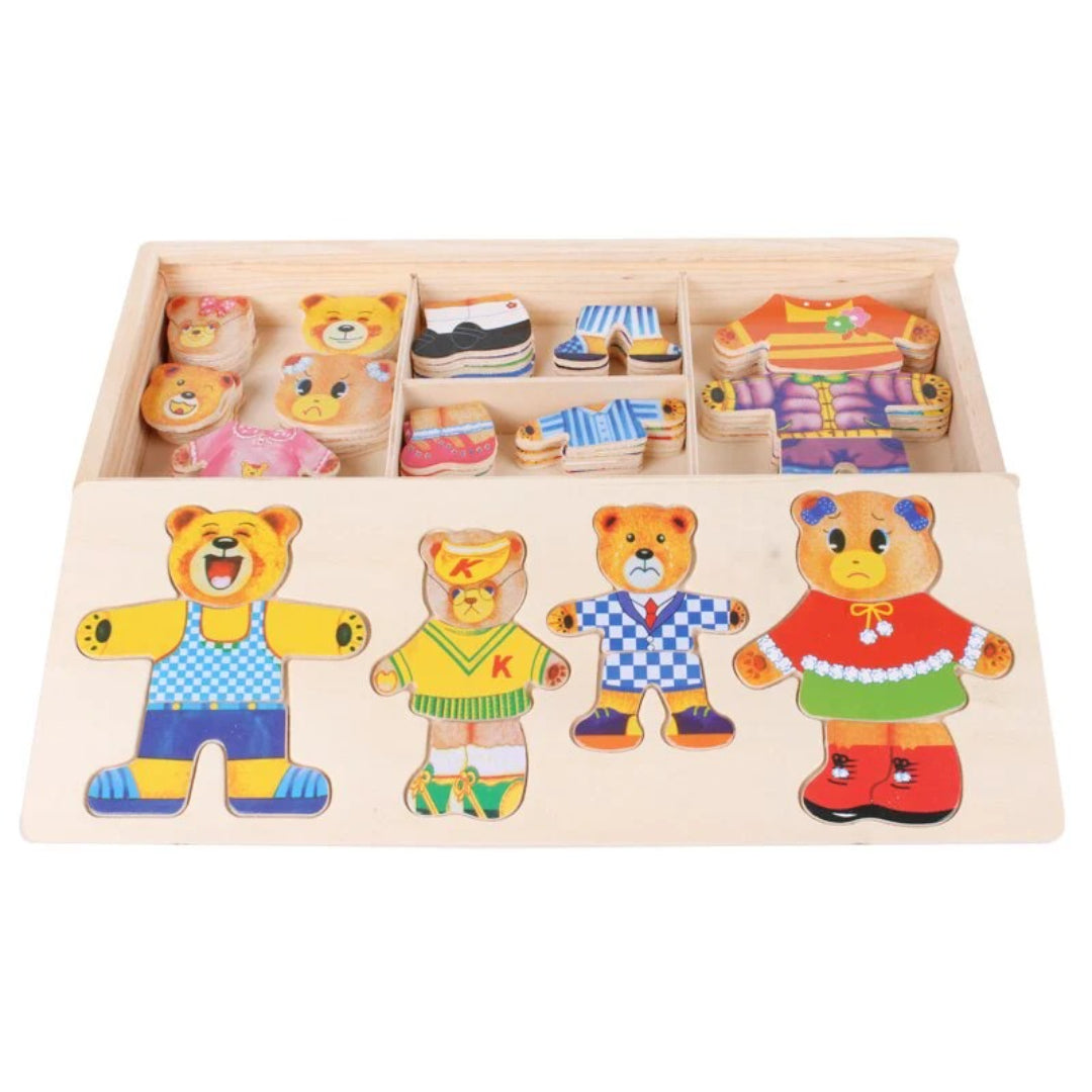 Wooden puzzle with dress-up clothes matching board