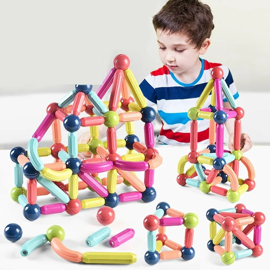 Magnetic construction set with sticks and connectors