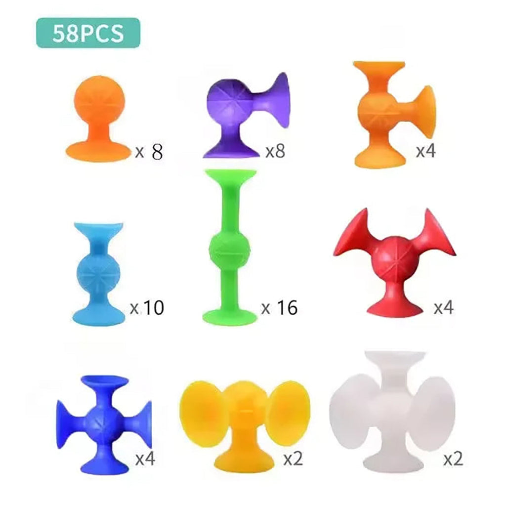 Suction cup toy for children with colorful fasteners