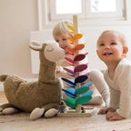 Rainbow wooden ball track tower with balls for children