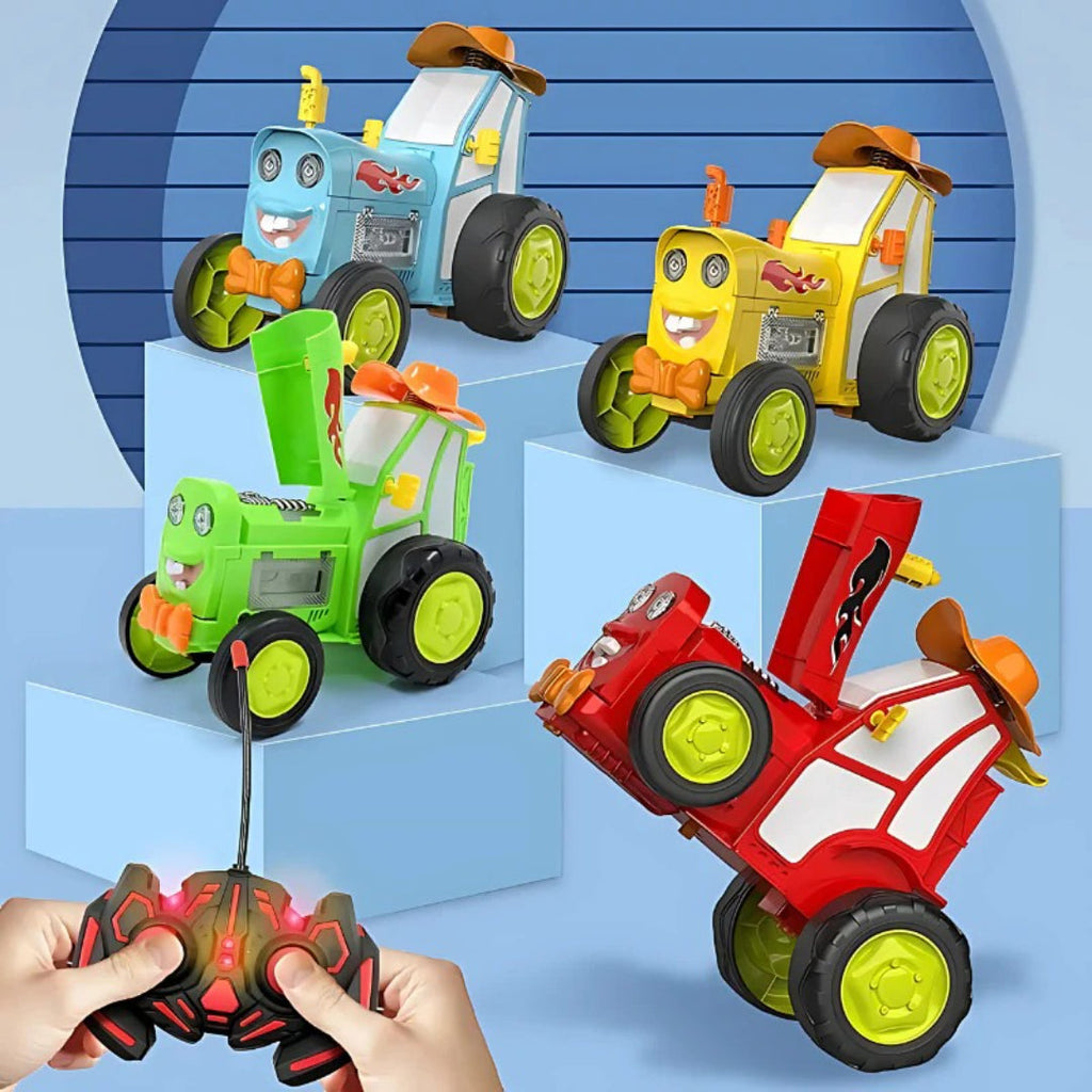 Tractor toy farm vehicle in cartoon style