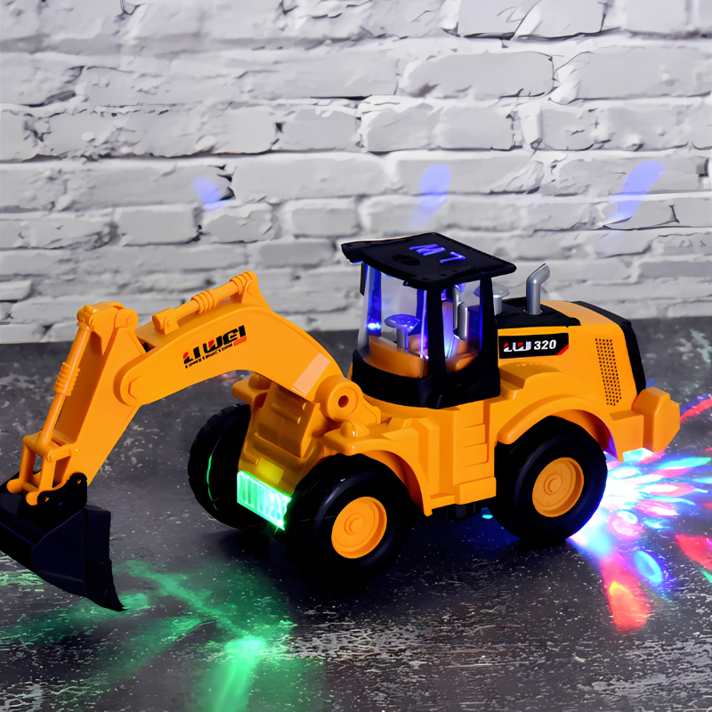 Musical excavator with lights and movement