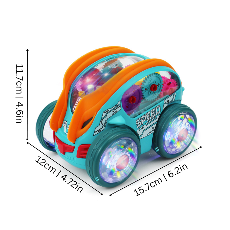 Gear-driven car toy with LED lights