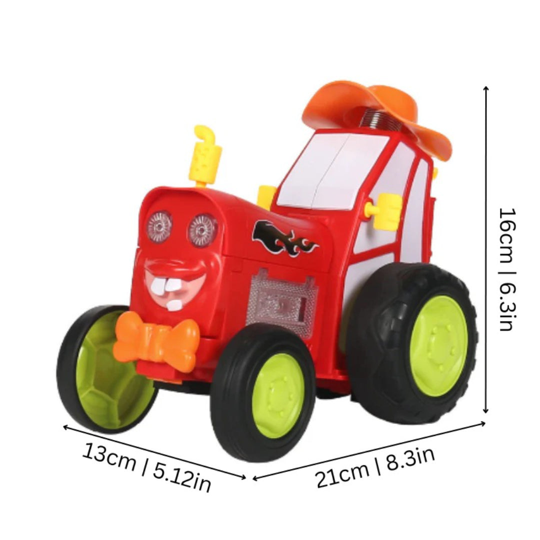 Tractor toy farm vehicle in cartoon style