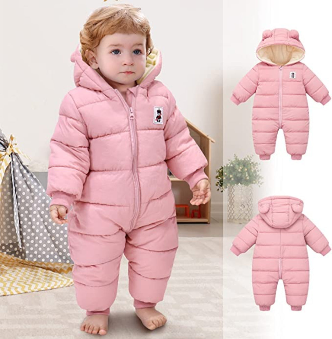 Ski overall for babies insulated with fleece and a hat
