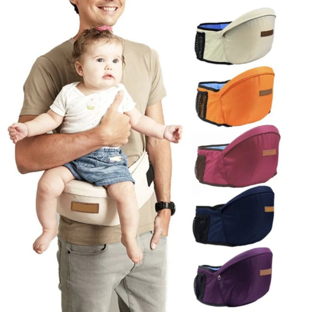 Baby hip carrier with adjustable seat and waist belt