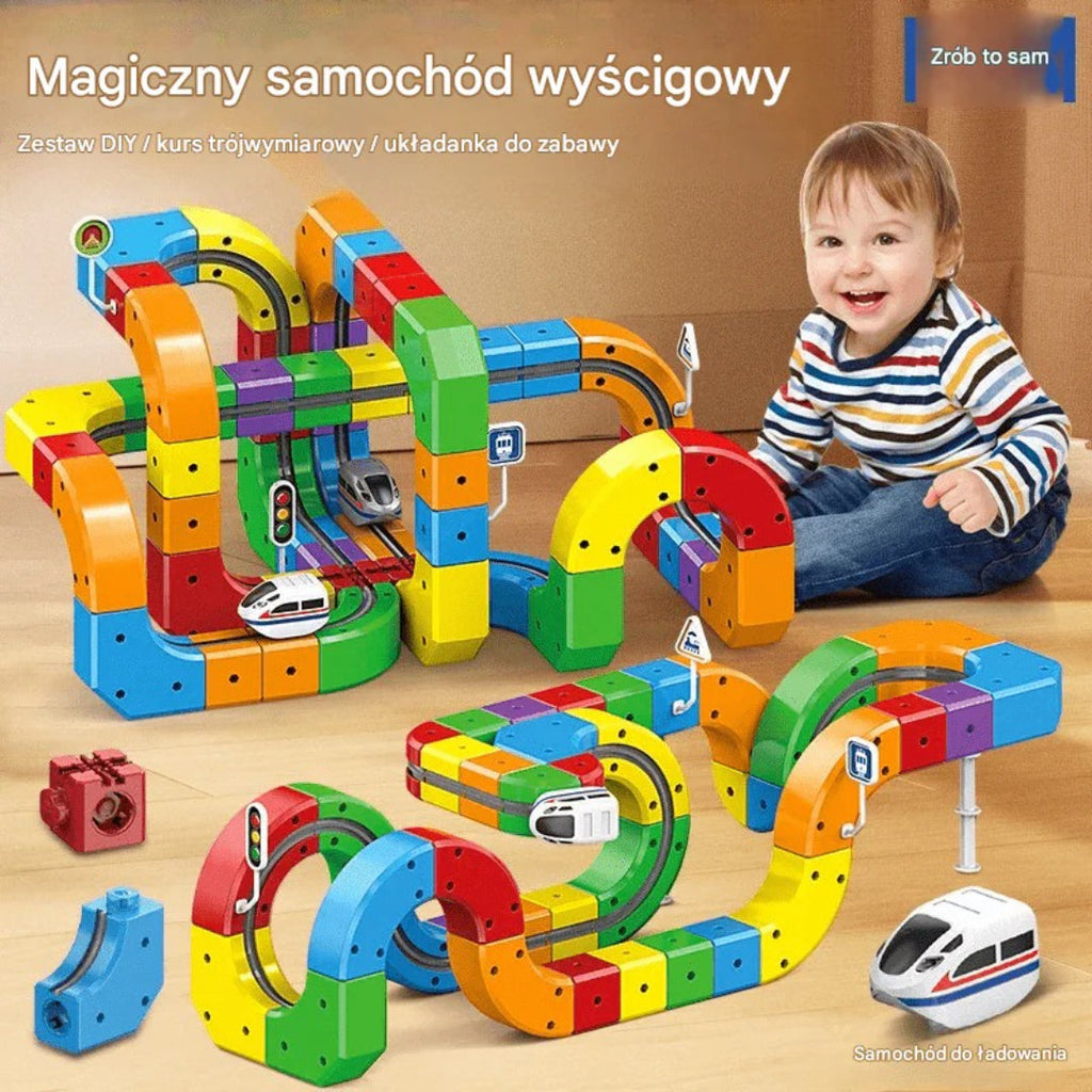 Train set with 3D track and battery-powered locomotive