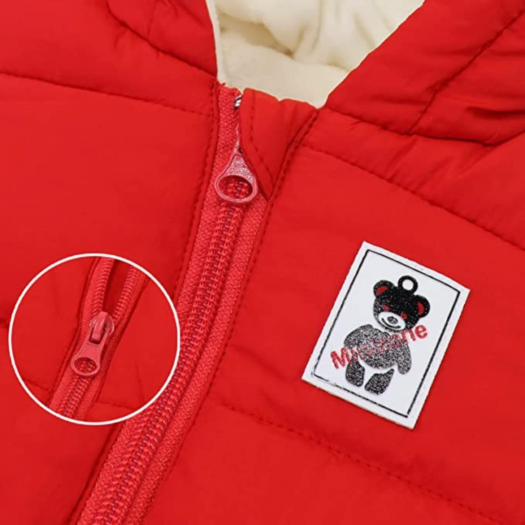Ski overall for babies insulated with fleece and a hat