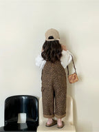 Girls' brown jumpsuit with leopard print