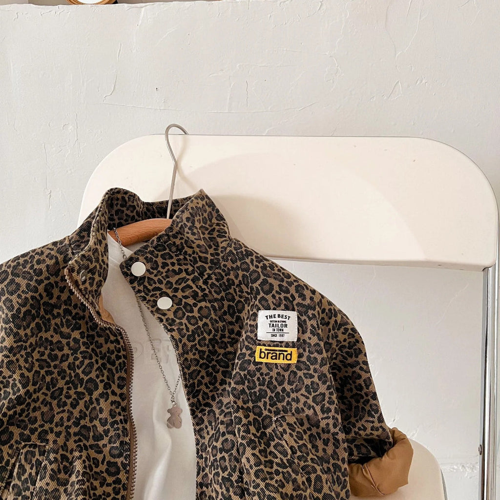 Brown cotton jacket with panther print